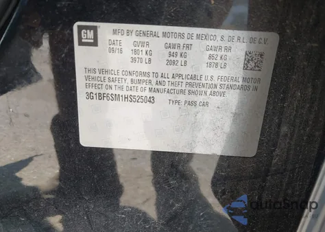 2017 Chevrolet Cruze Premier Auto z USA, uszkodzony, nr VIN 3G1BF6SM1HS525043